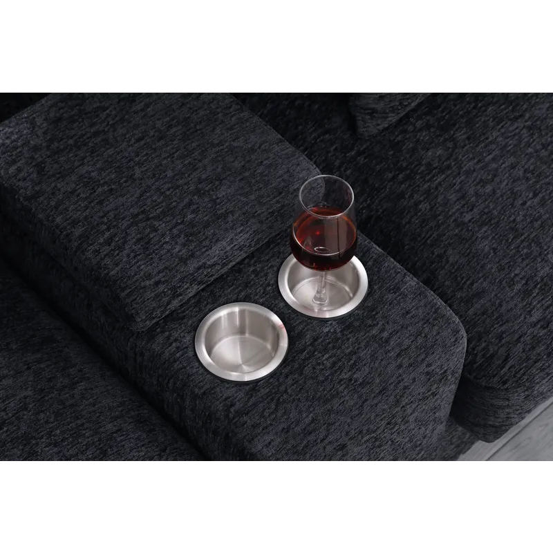 Celine - Chenille Fabric Corner Sectional Sofa With Right-Facing Chaise, Cupholders, And Charging Ports - Dark Gray