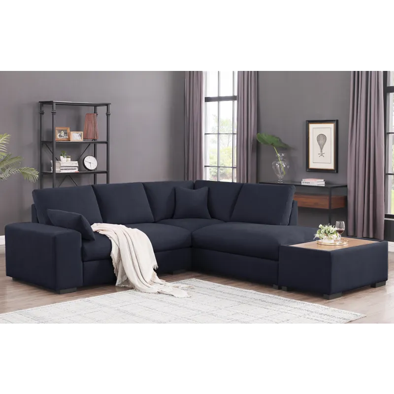 Joshua - 100\"W Dark Gray Woven Fabric Sectional Sofa With Right Facing Chaise and Console Ottoman