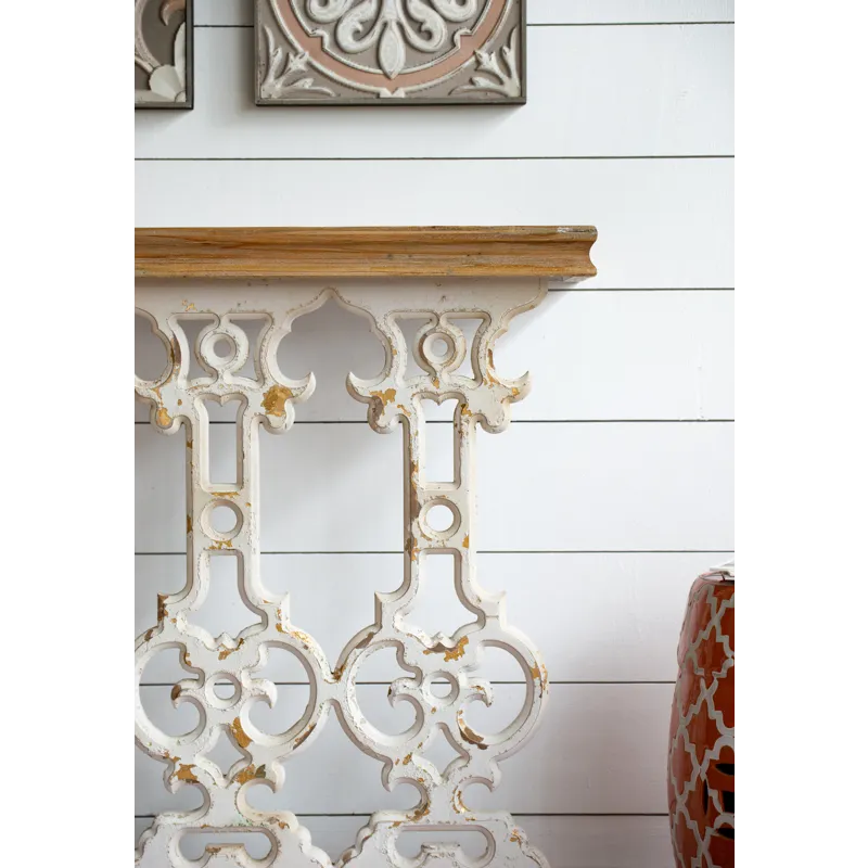 Classic Vintage Console Table With Wood Top - White Wash / Brown