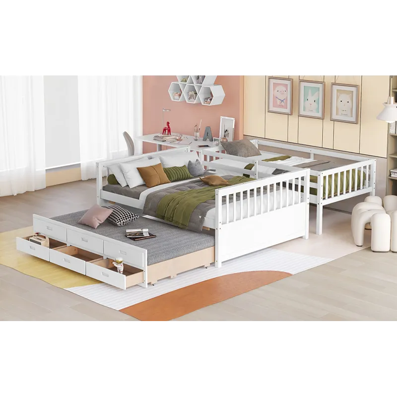 Twin Over Full Bunk Bed With Twin Size Trundle, Separable Bunk Bed With Drawers For Bedroom - White