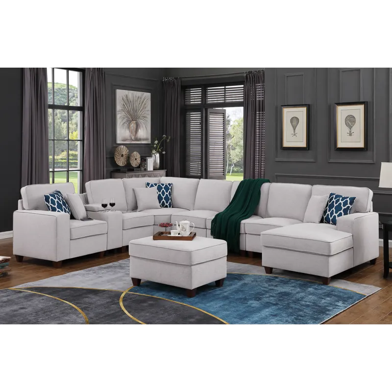 Eric - 9 Piece Upholstered Sectional With Ottoman - Light Gray