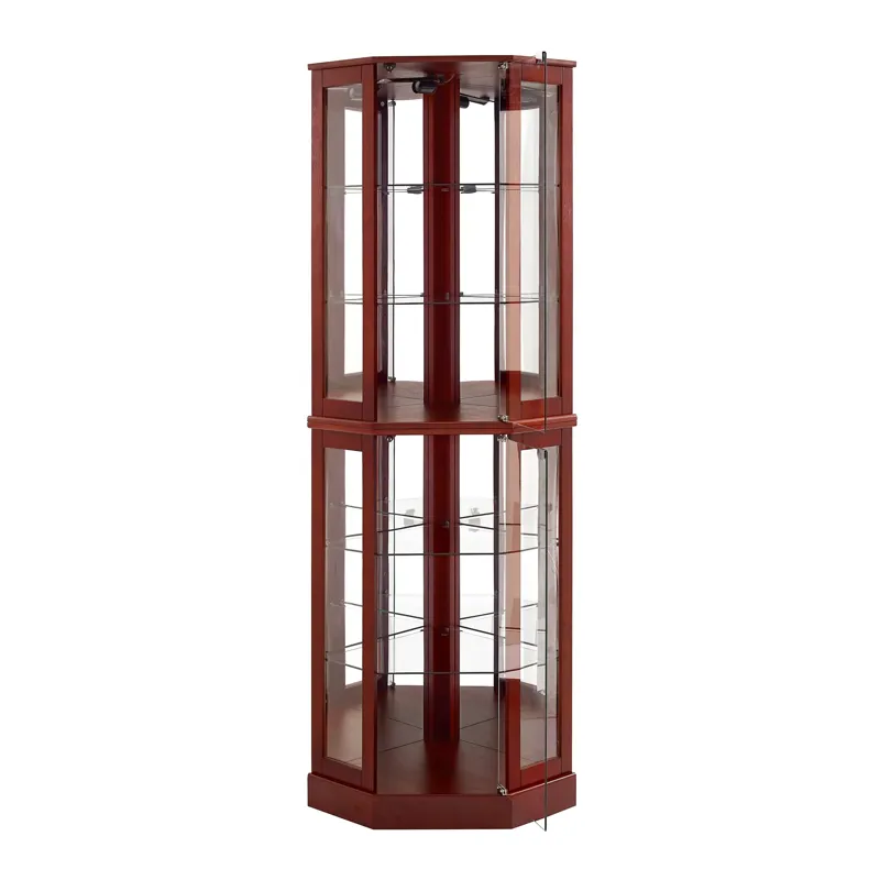 6 Shelf Corner Curio Display Cabinet With Lights, Mirrors And Adjustable Shelves (E26 Light Bulb Not
