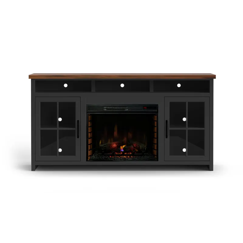 Bridgevine Home - Essex 74" Fireplace TV Stand Console - Black and Whiskey Finish