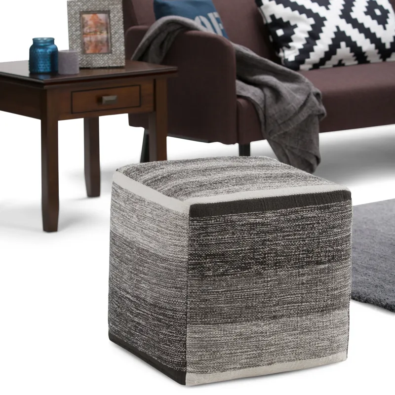 Naya - Cube Pouf - Patterned Grey Melange