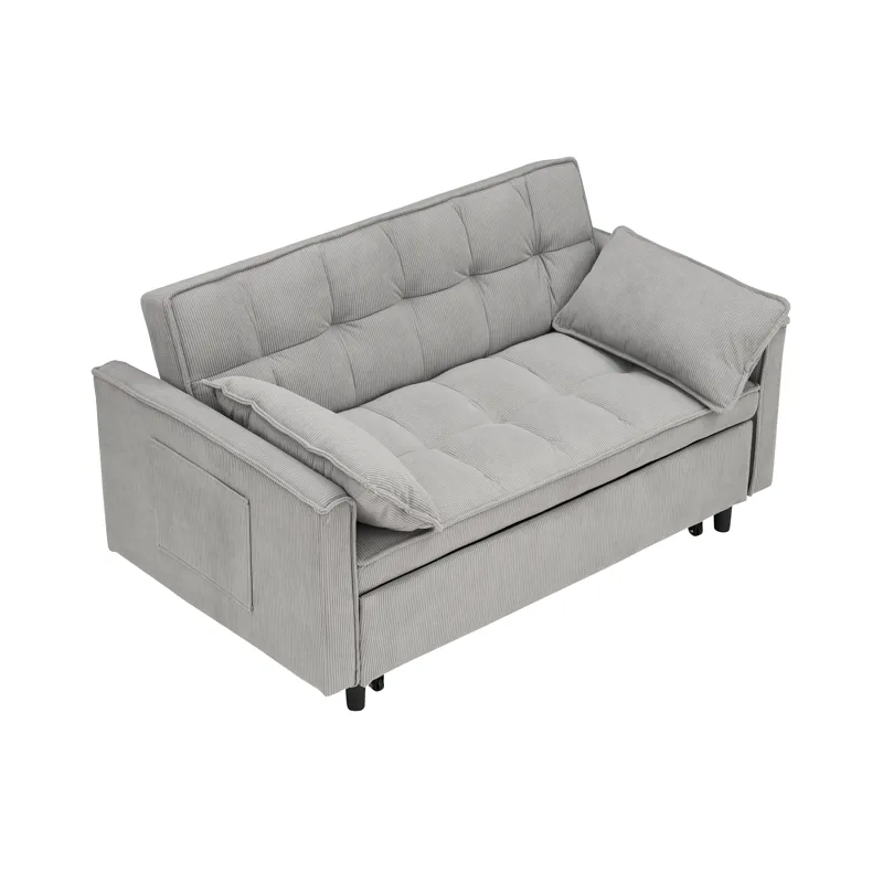 Two-Seat Casual Sofa With Pull Out Bed, Living Room Furniture - Light Gray