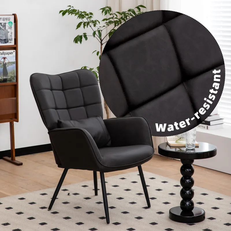 Leather Armchair, Modern Accent Chair High Back, Living Room Chair With Metal Legs And Soft Padded, 