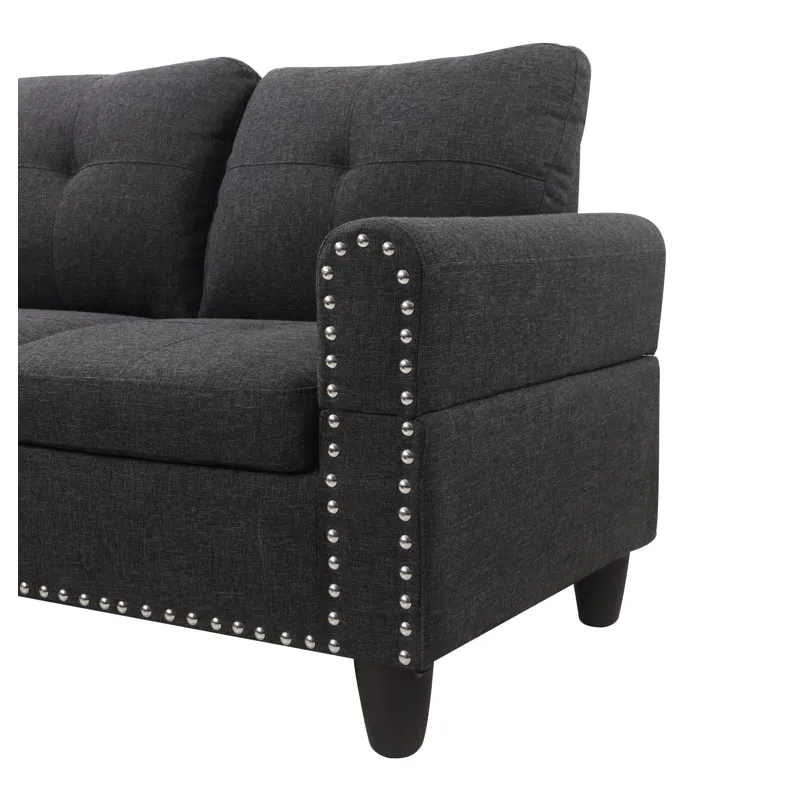 Alger - 98" Wide Left Hand Facing Sofa & Chaise With Ottoman - Charcoal Grey