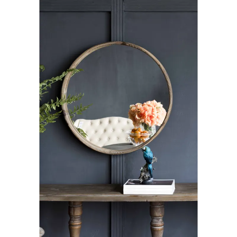 Round Wood Mirror, Wall Mounted Mirror Home Decor For Bathroom Living Room - Brown