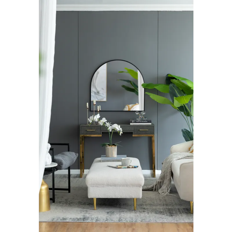 Arched Decorative Accent Mirror With Iron Metal Frame, Wall Deor For Bathroom, Bedroom, Entryway, Mantel - Black