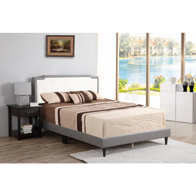 Deb - G1121-Qb-Up Queen Bed - All In One Box - Light Gray