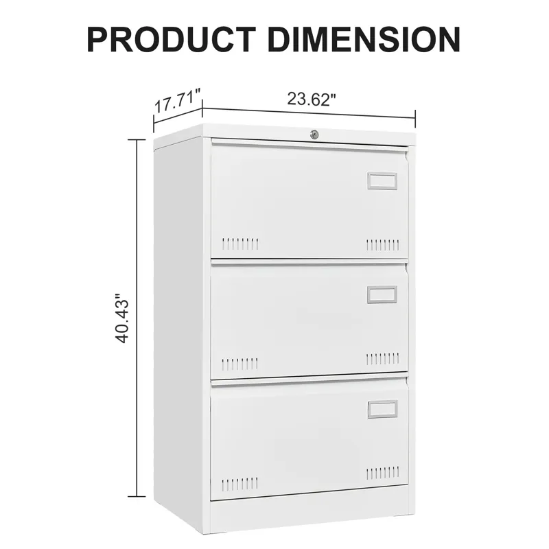 Filing Cabinet Lateral File Cabinet With Lock, 3 Drawer - White