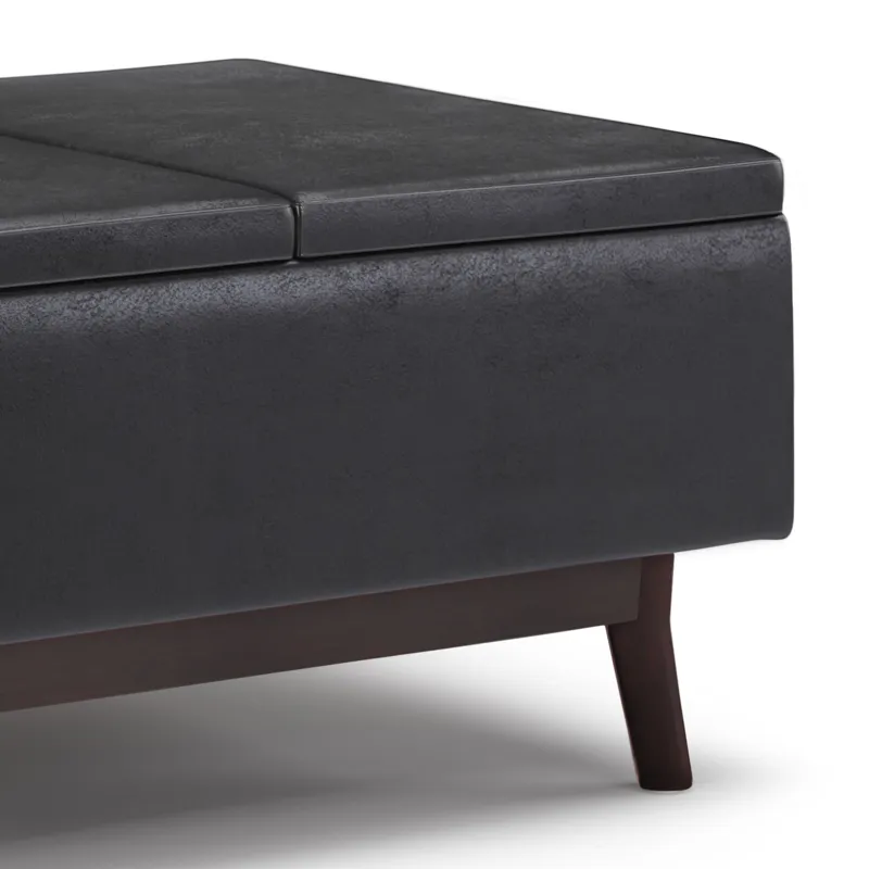 Owen - Tray Top Small Coffee Table Storage Ottoman - Distressed Black