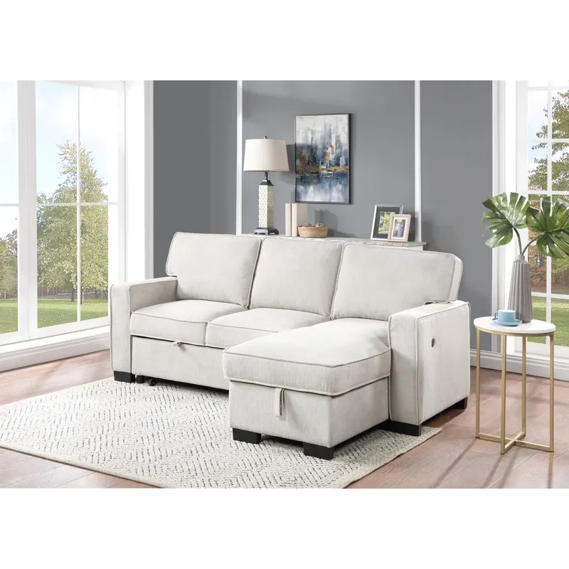 Estelle - Fabric Reversible Sleeper Sectional With Storage Chaise Drop-Down Table 2 Cup Holders And 
