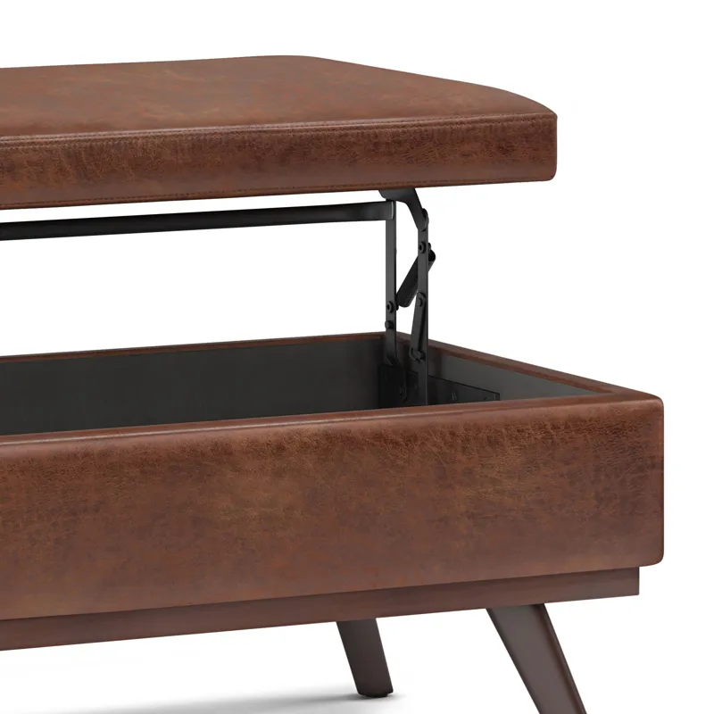 Owen - Lift Top Large Coffee Table Storage Ottoman - Distressed Saddle Brown