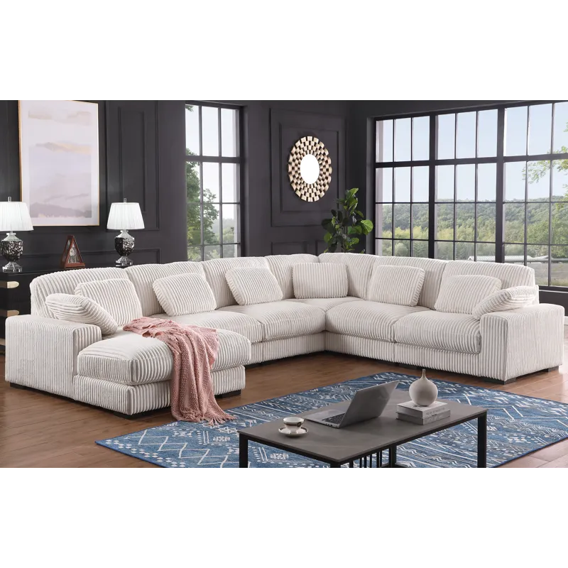 Nadine - 155.5\"W Beige Corduroy Corner Sectional Sofa With Left-Facing Chaise