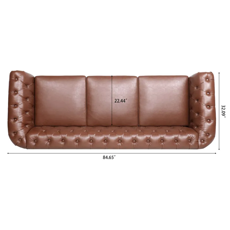 Rolled Arm Chesterfield Three Seater Sofa - Brown