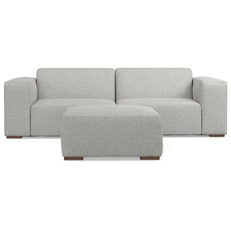 Rex - 2 Seater Sofa and Ottoman - Pale Gray
