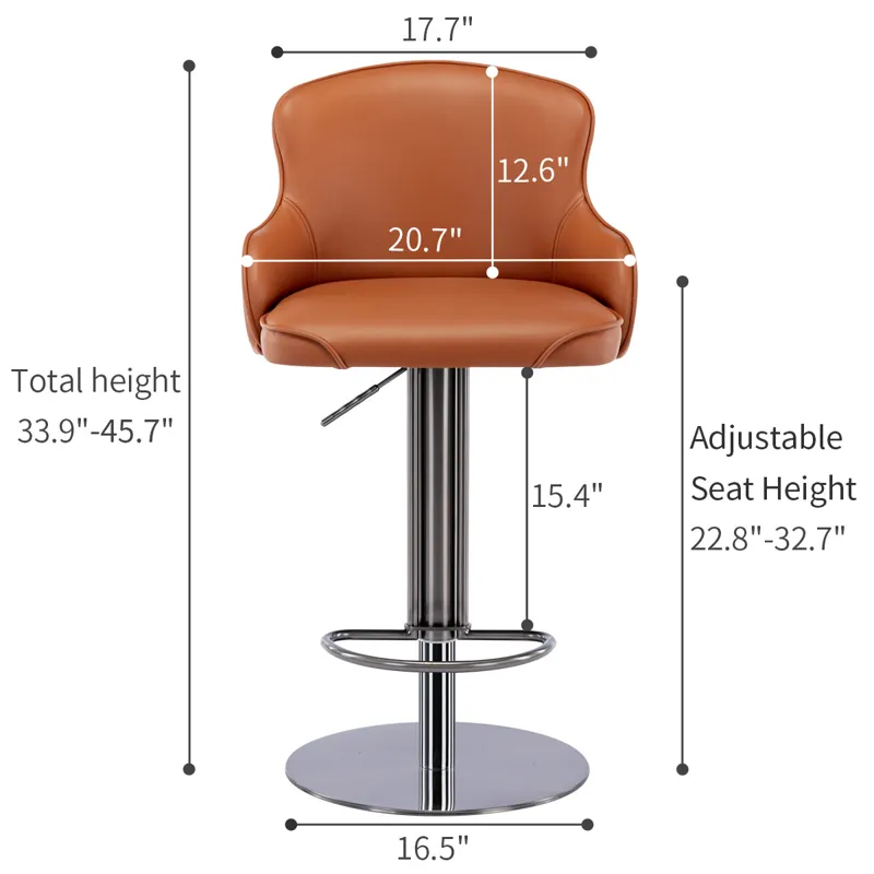 Black Titanium Stainless Steel Bar Stool, Grade Modern Leather Bar Chair With Backrest, Swivel Adjus