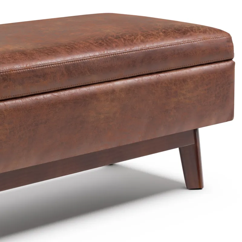 Owen - Rectangular Storage Ottoman - Distressed Saddle Brown