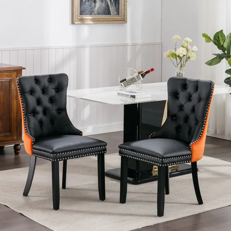 Nikki - Modern, High-End Tufted Solid Wood Contemporary PU And Velvet Upholstered Dining Chair With 