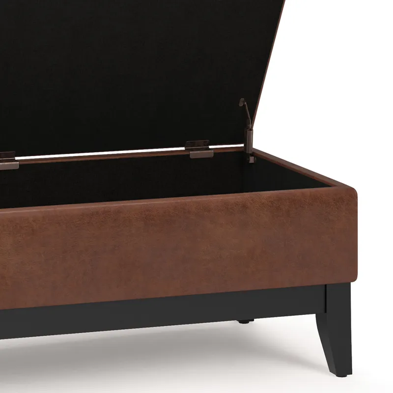Oregon - Storage Ottoman Bench with Tray - Distressed Saddle Brown