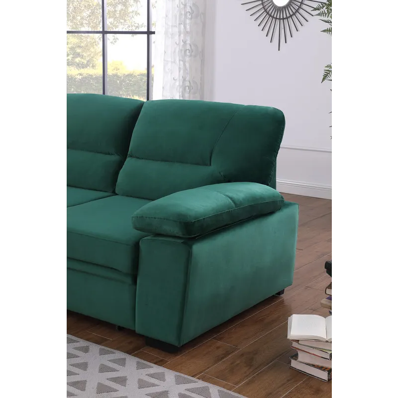 Kipling - Velvet Fabric Reversible Sleeper Sectional Sofa Chaise - Green