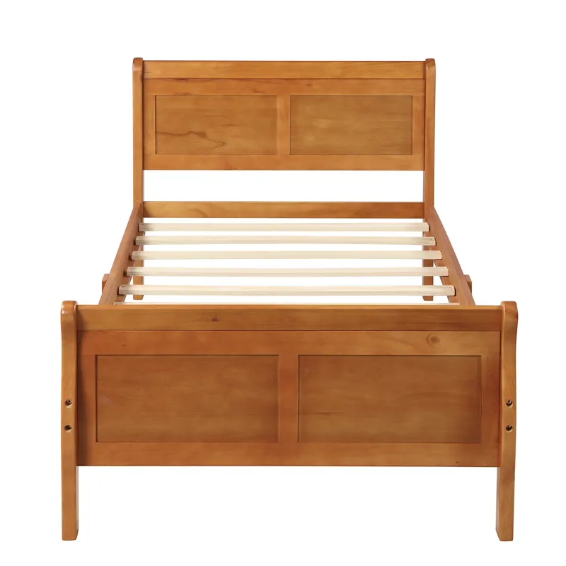 Twin Platform Bed Frame Mattress Foundation Sleigh Bed With Headboard / Footboard / Wood Slat Support - Oak