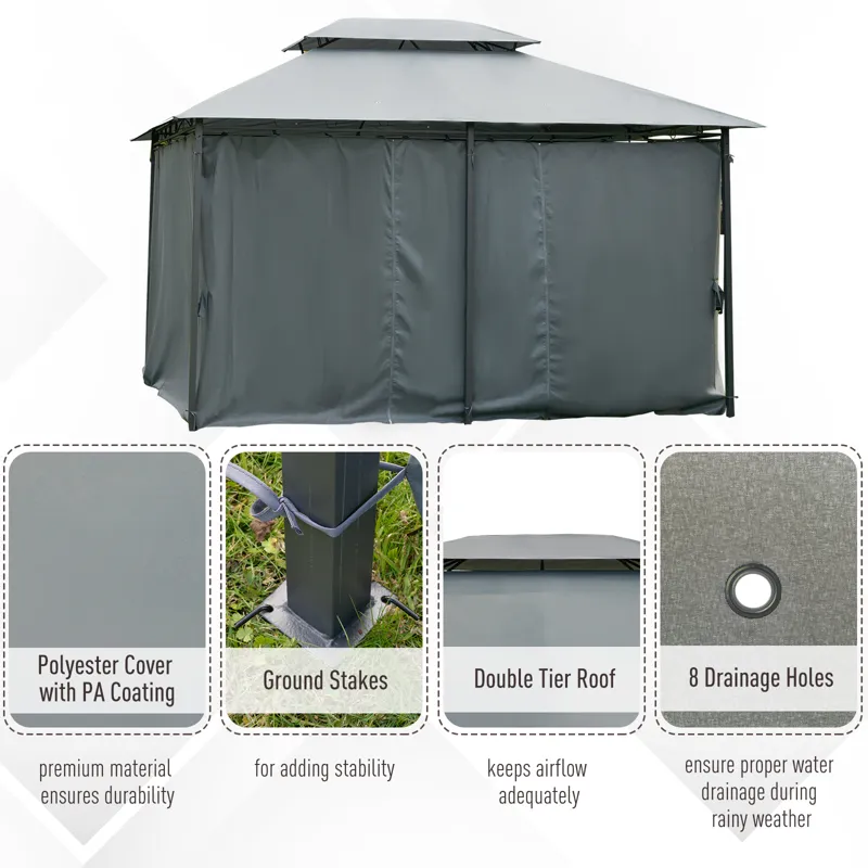 Outsunny - Patio Gazebo, Outdoor Gazebo Canopy Shelter With Curtains, Vented Roof, Steel Frame For G