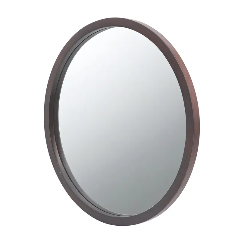 Circle Wall Mirror With Wooden Frame And Walnut Finish, Wall Mirror For Living Room Dining Room - Br