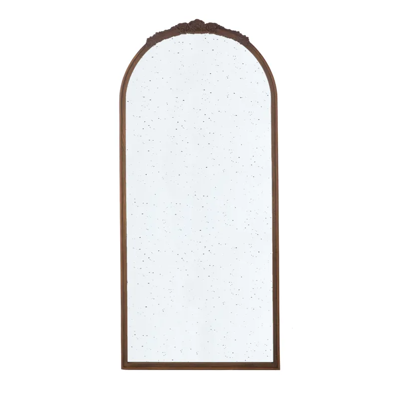 Hand Carved Rose Antique Mirror Frame, Large Arch Mirror Wall Decor For Living Room, Bathroom, Entry