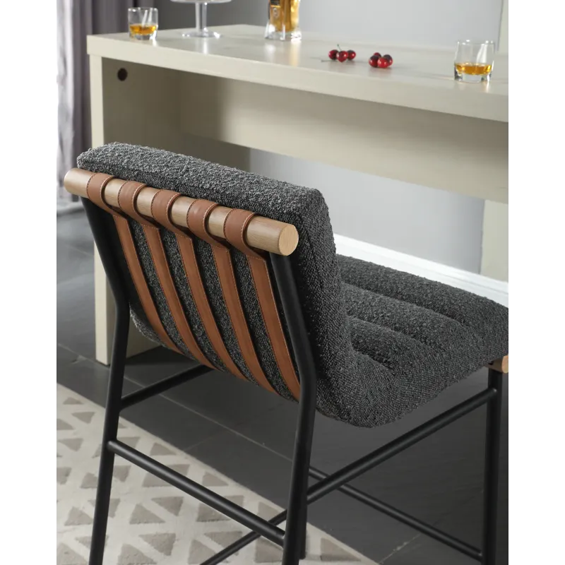 Lahni - 17.Boucle Fabric Counter Height Chair - Dark Gray