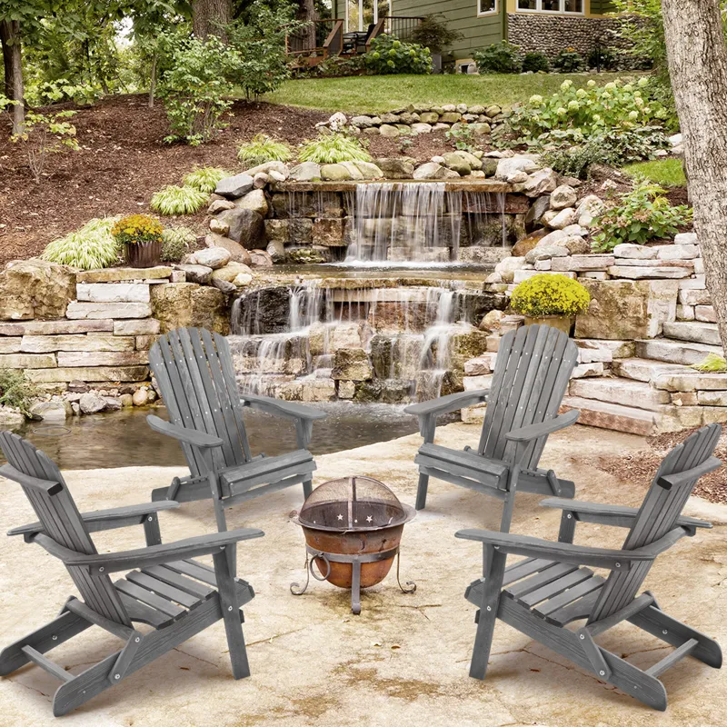 Wood Lounge Patio Chair For Garden Outdoor Wooden Folding Adirondack Chair (Set of 2) Solid Cedar Wo