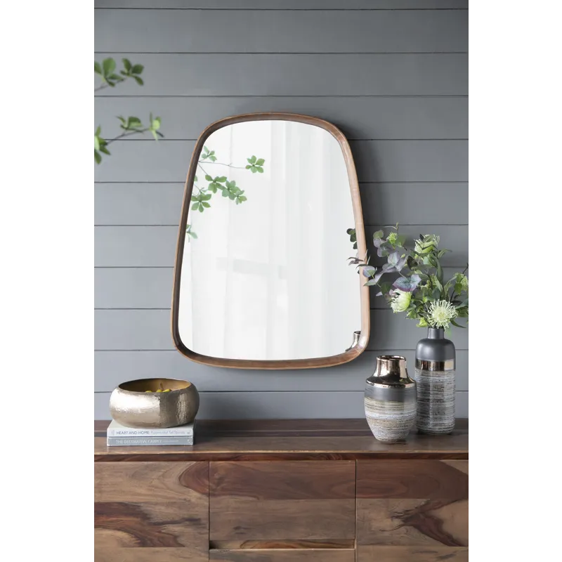 Irrgeular Mirror With Wood Frame, Wall Mirror For Living Room, Bathroom Entryway - Brown