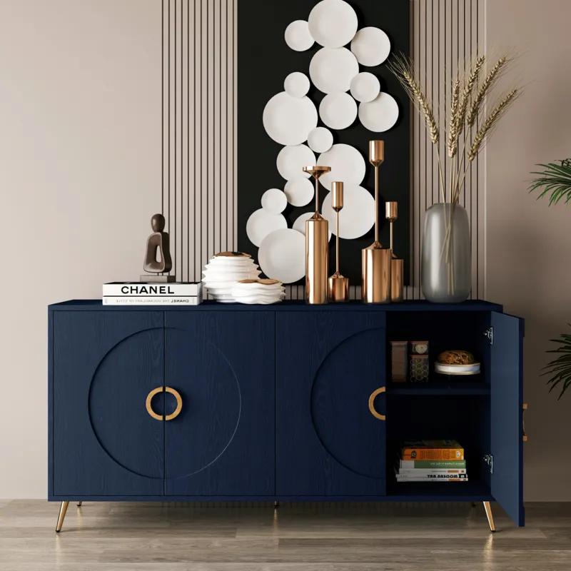 Modern Lacquered 4 Door Wooden Cabinet Sideboard Buffet Server Cabinet Storage Cabinet, For Living R