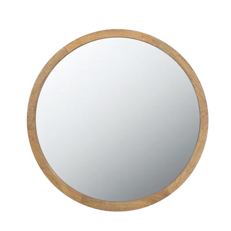 Circle Wall Mirror With Wooden Frame, Wall Mirror For Living Room - Brown