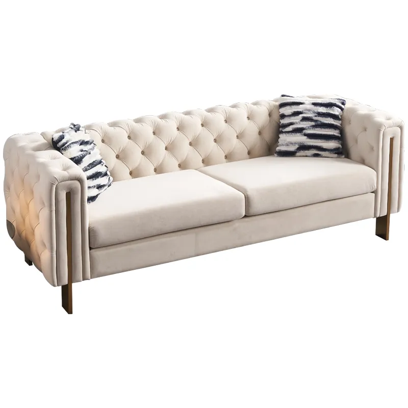 Chesterfield - Modern Tufted Velvet Living Room Sofa, 84.25\'\'W Couch - Cream