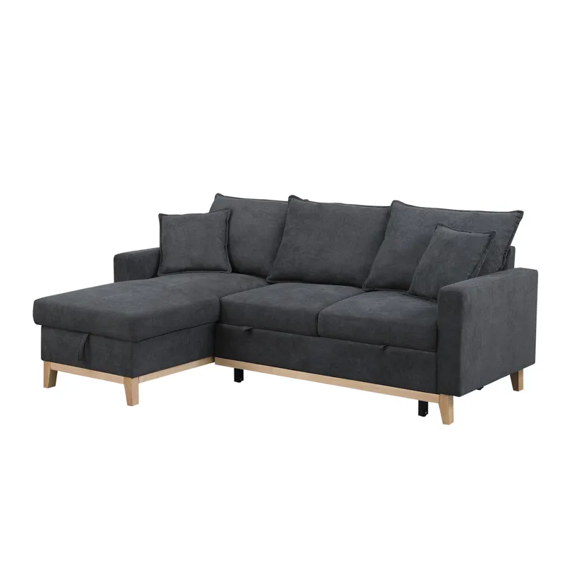 Colton - 84.Woven Reversible Sleeper Sectional Sofa With Storage Chaise - Dark Gray