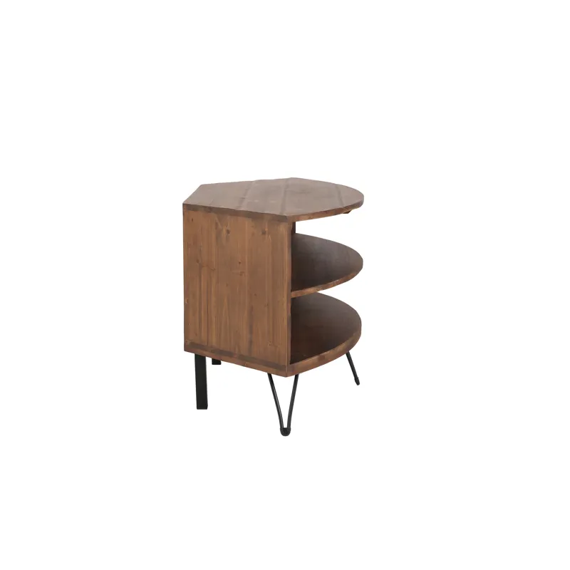 Fan Shape Reclaimed Wood Corner Media Table For Living Room Wise Use Your Space - Natural