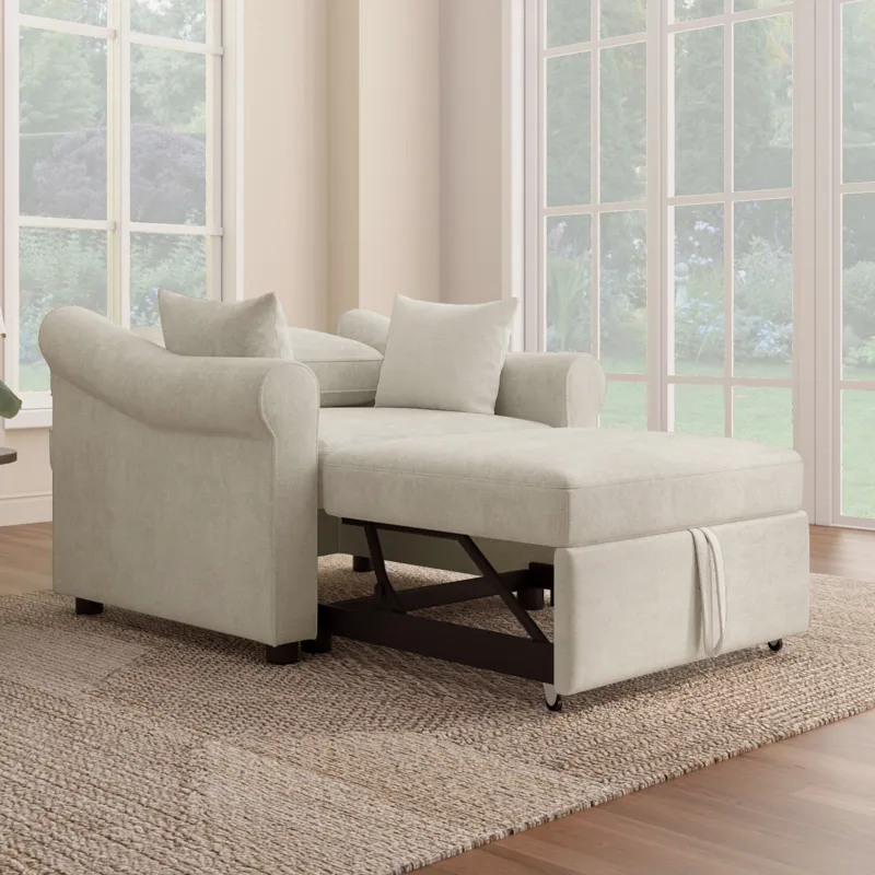Chenille Convertible Sleeper Chair With Adjustable Backrest, 3 In 1 Lounger Chair Turns Into Bed, Si