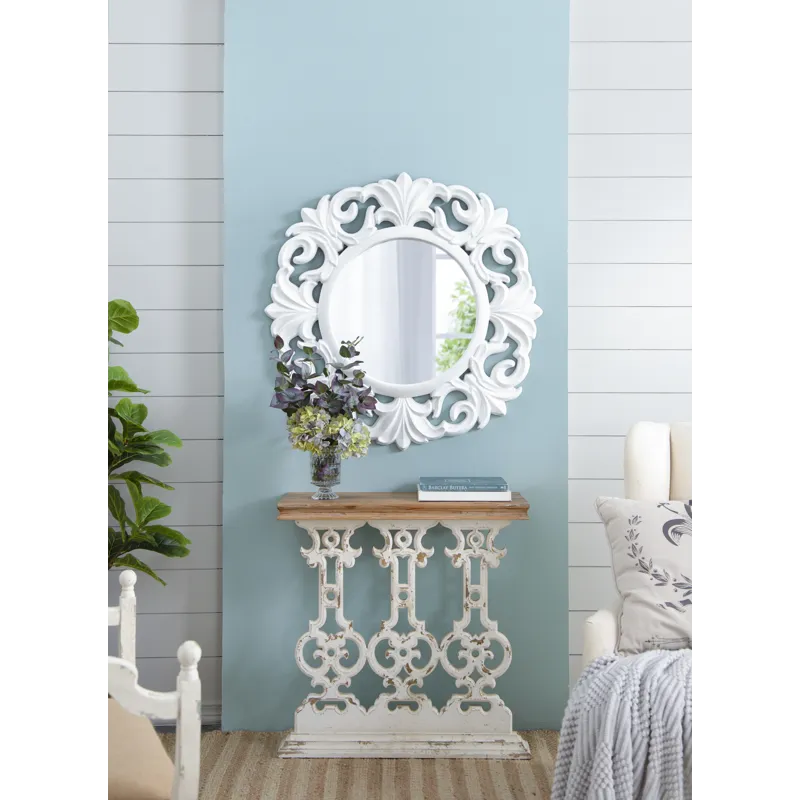 Classic Vintage Console Table With Wood Top - White Wash / Brown