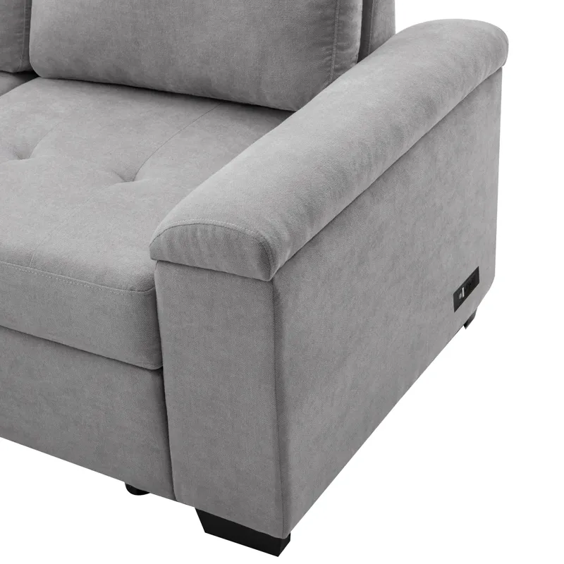 Sleeper Sectional Sofa, L-Shape Corner Couch Sofa - Bed With Storage Ottoman & Hidden Arm Storage & 