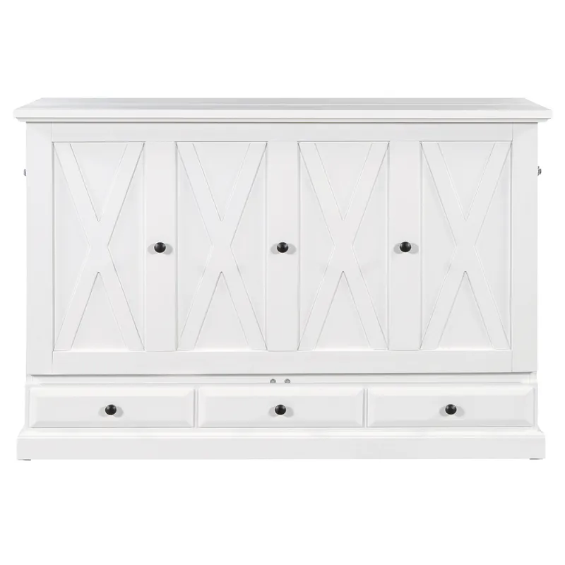 Queen Solid Pine Murphy Bed Chest Cube Cabinet Bed With Charging Station And Large Storage Drawer Fo