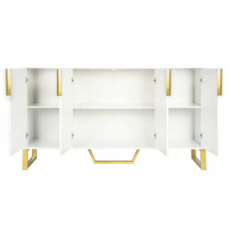 Modern Sideboard With Four Doors, Metal Handles & Legs And Adjustable Shelves Kitchen Cabinet - Whit