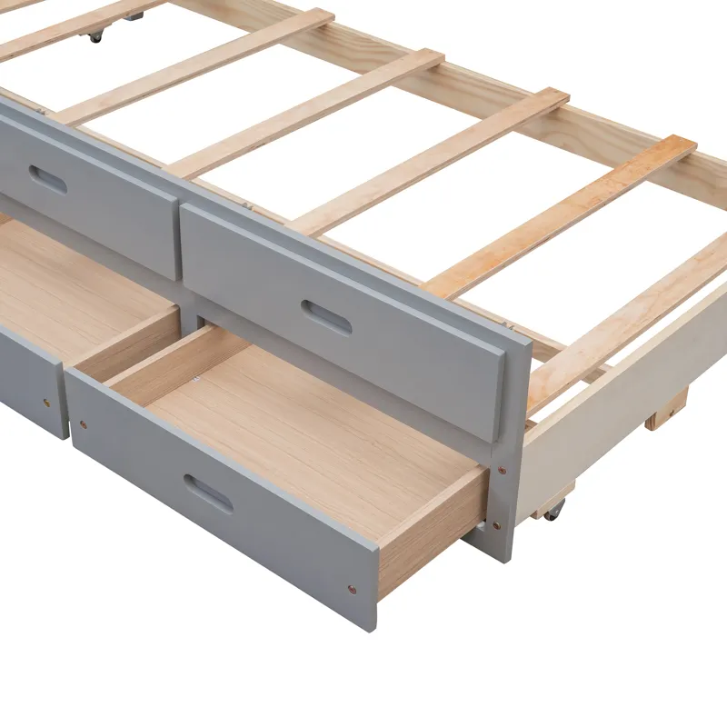Twin Over Full Bunk Bed With Twin Size Trundle, Separable Bunk Bed With Drawers For Bedroom - Gray