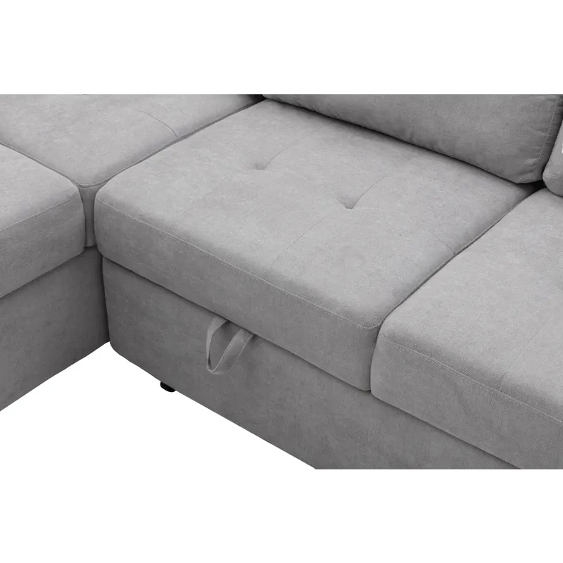 Sleeper Sectional Sofa, L-Shape Corner Couch Sofa - Bed With Storage Ottoman & Hidden Arm Storage & 