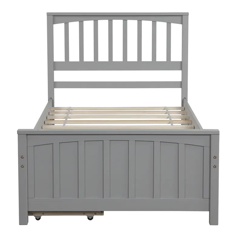 Twin Size Platform Bed With Two Drawers - Gray