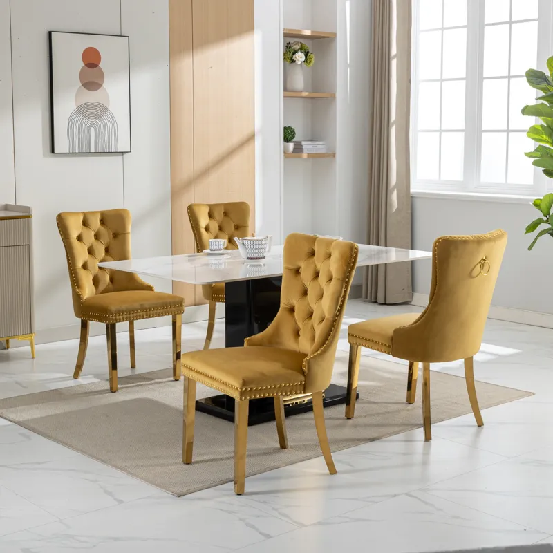 Nikki - Modern, High-End Tufted Solid Wood Contemporary Velvet Upholstered Dining Chair With Golden 