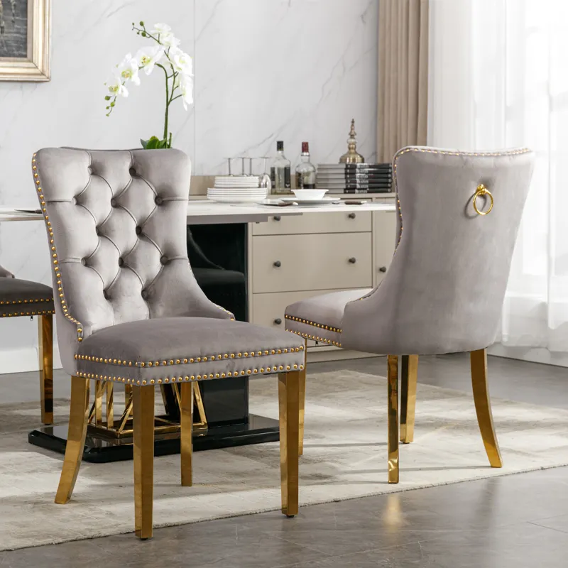 Nikki - Modern, High-End Tufted Solid Wood Contemporary Velvet Upholstered Dining Chair With Golden 