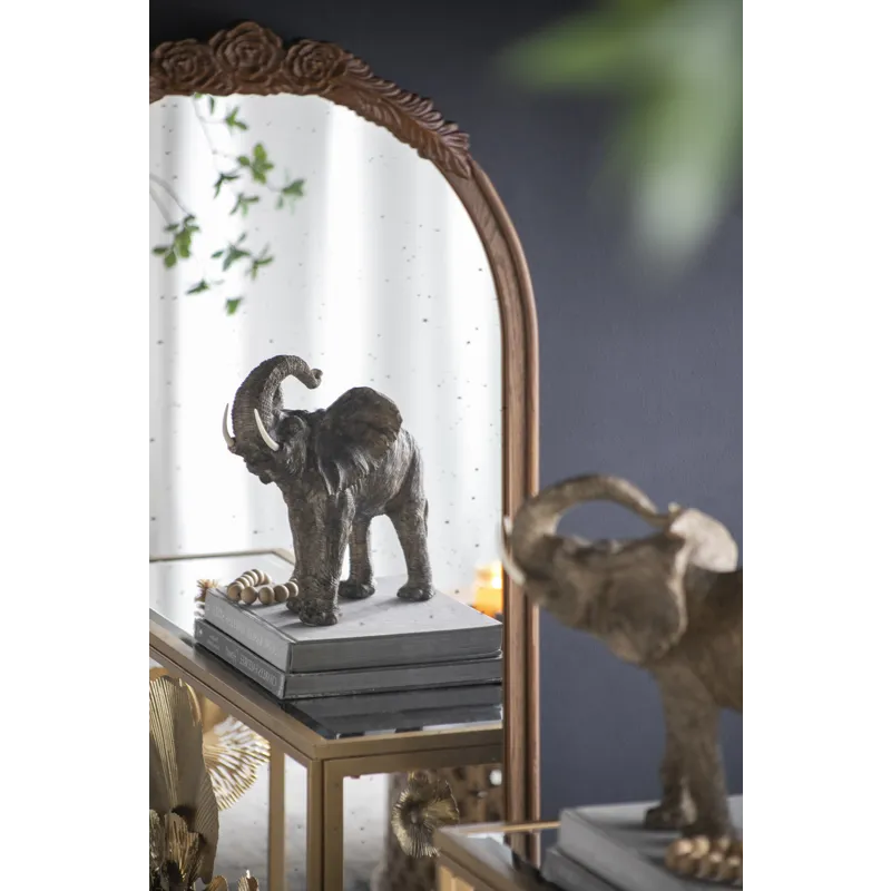 Elos Hand Carved Rose Antique Mirror Frame, Wood Arch Mirror Wall Decor For Living Room, Bathroom, E