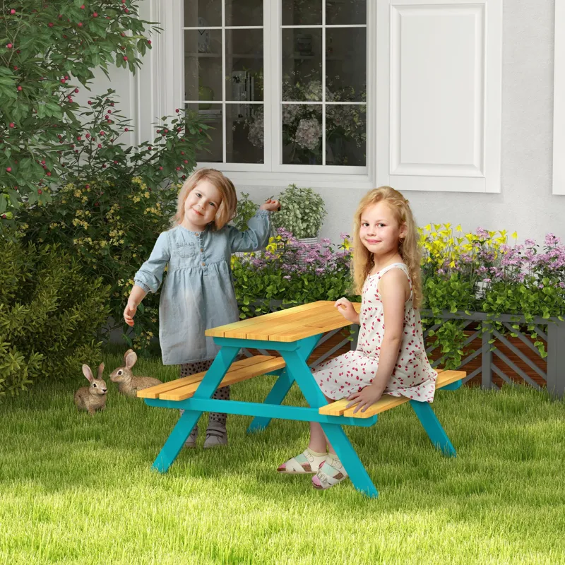 Outsunny - Kids Picnic Table Set With Wooden Table, Outdoor Bench Set With Seating For 4 Kids Ages 3